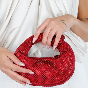 NEW060825 Rode Handtas met Strass