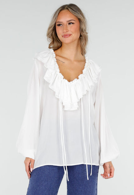NEW060825 Witte Ruffle Blouse met Strik