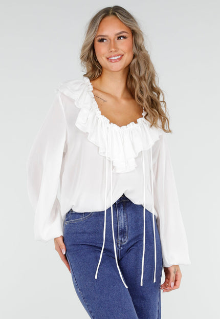 NEW060825 Witte Ruffle Blouse met Strik
