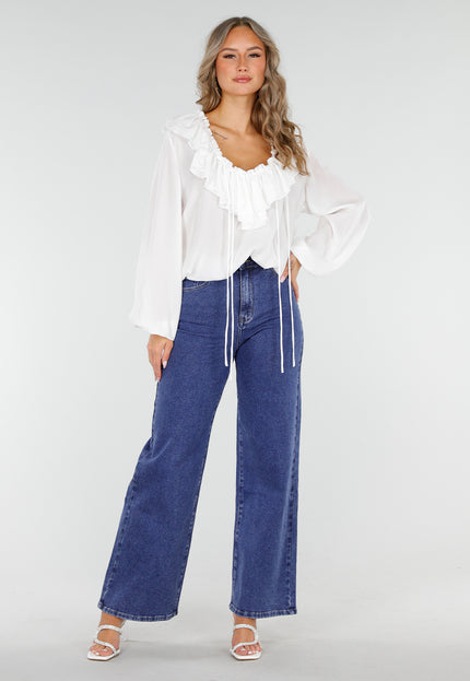 NEW060825 Witte Ruffle Blouse met Strik