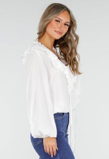 NEW060825 Witte Ruffle Blouse met Strik