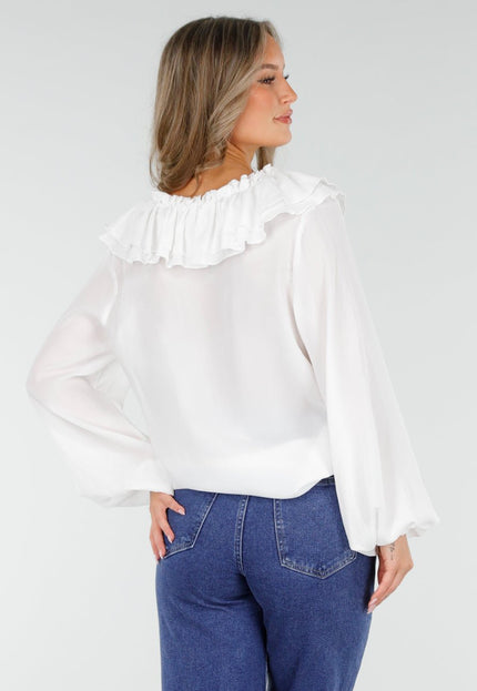 NEW060825 Witte Ruffle Blouse met Strik