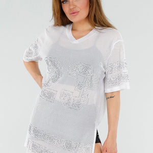 NEW060825 Witte T-Shirtjurk met Strass