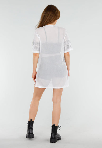 NEW060825 Witte T-Shirtjurk met Strass