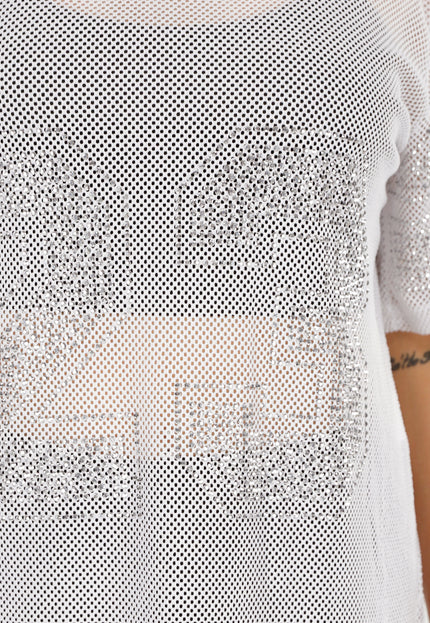NEW060825 Witte T-Shirtjurk met Strass
