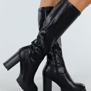 OP=OP.49.NL Zwarte Hoge Laarzen met Hak