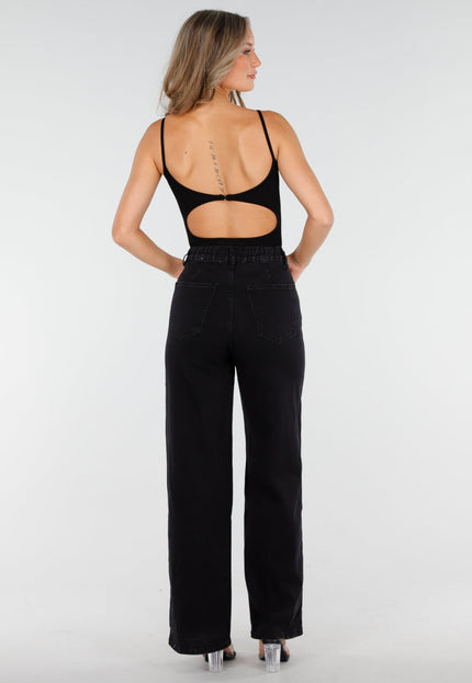 NEW060825 Zwarte Rib Bodysuit met Pads