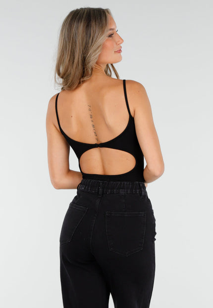NEW060825 Zwarte Rib Bodysuit met Pads