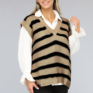 OP=OP.05.NL Beige/Zwarte Gebreide Jumper