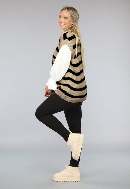 OP=OP.05.NL Beige/Zwarte Gebreide Jumper