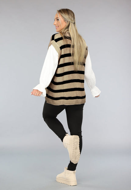 OP=OP.05.NL Beige/Zwarte Gebreide Jumper