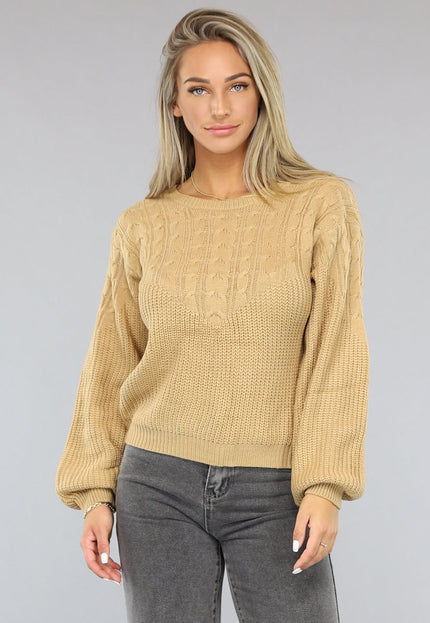 OP=OP.51.S Camel Kabel Gebreide Trui