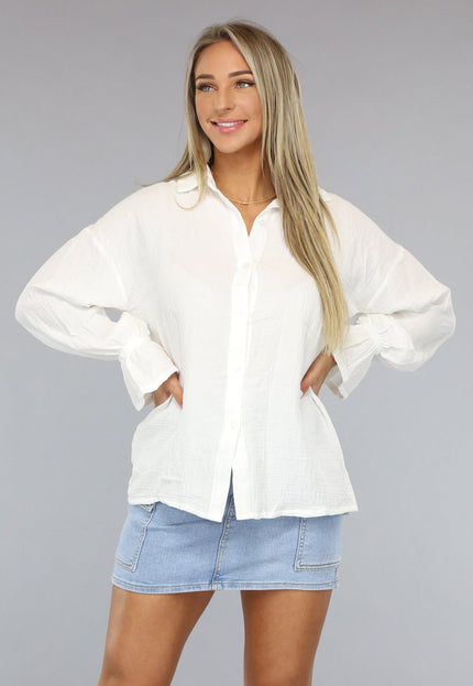 NEW0609 Witte Mousseline Blouse met Trompetmouwen