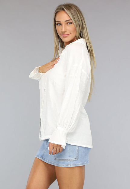 NEW0609 Witte Mousseline Blouse met Trompetmouwen