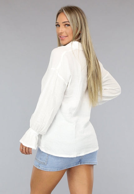 NEW0609 Witte Mousseline Blouse met Trompetmouwen