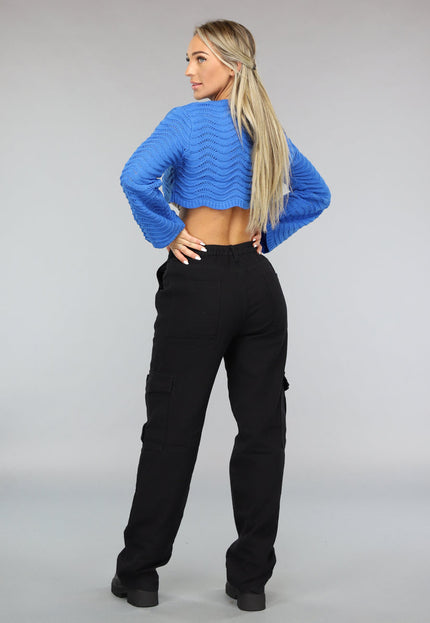 NEW0609 Zwarte Effen Cargo Broek