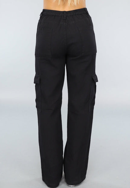 NEW0609 Zwarte Effen Cargo Broek