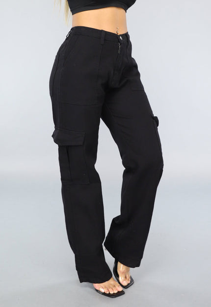 NEW0609 Zwarte Effen Cargo Broek