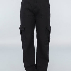 NEW0609 Zwarte Effen Cargo Broek