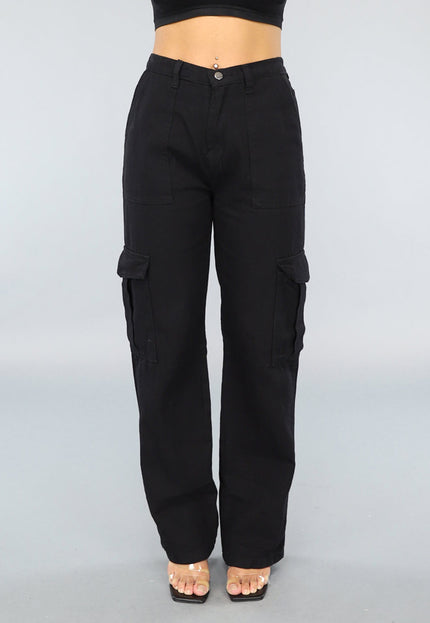 NEW0609 Zwarte Effen Cargo Broek
