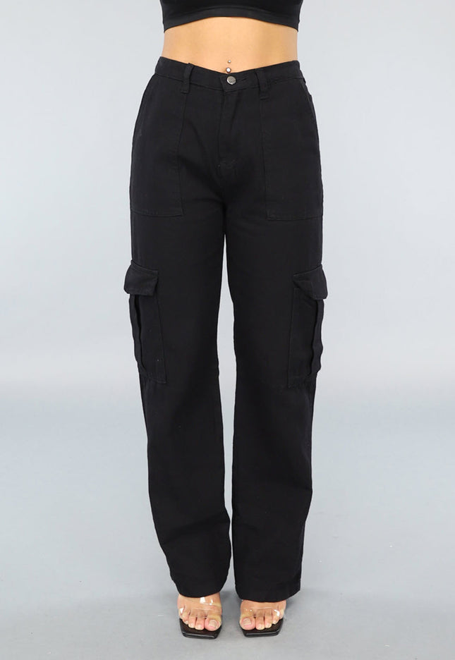 NEW0609 Zwarte Effen Cargo Broek
