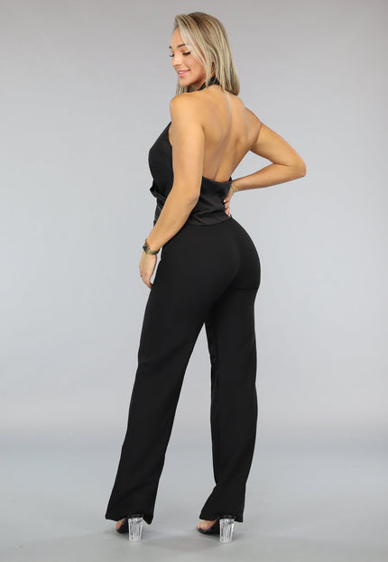 Zwarte Satijnen Top met Open Rug