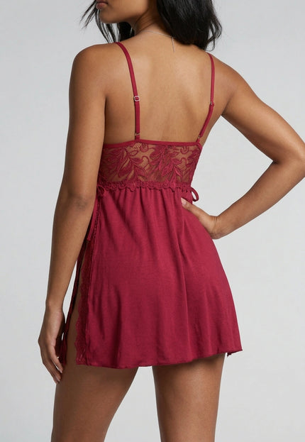 NEW0611 Bordeaux Rode Kanten Slipdress