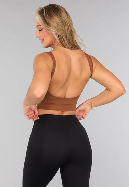 NEW0611 Camel Padded Sporttop met Open Rug