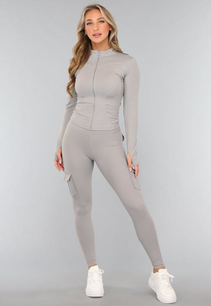 NEW0611 Grijze Longsleeve Fitness Set met Duimgaten