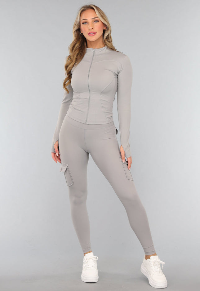NEW0611 Grijze Longsleeve Fitness Set met Duimgaten