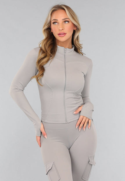 NEW0611 Grijze Longsleeve Fitness Set met Duimgaten