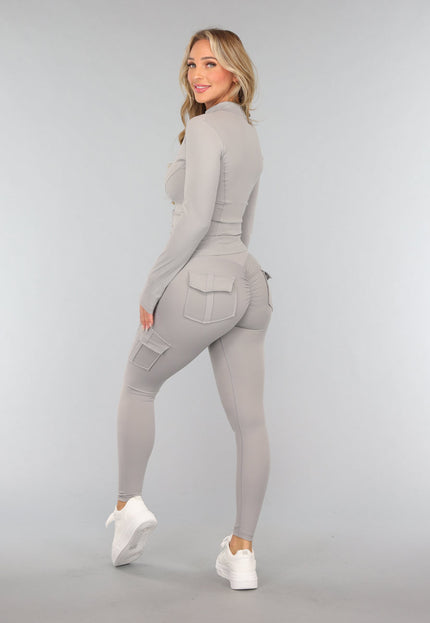 NEW0611 Grijze Longsleeve Fitness Set met Duimgaten