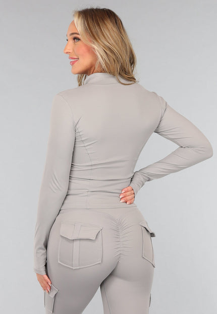 NEW0611 Grijze Longsleeve Fitness Set met Duimgaten