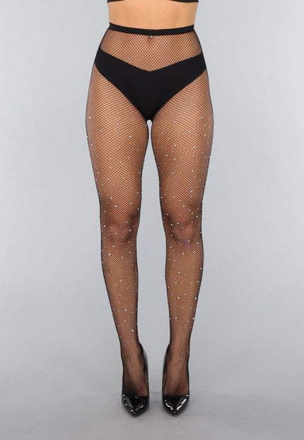 Zwarte Fishnet Panty met Strass Steentjes