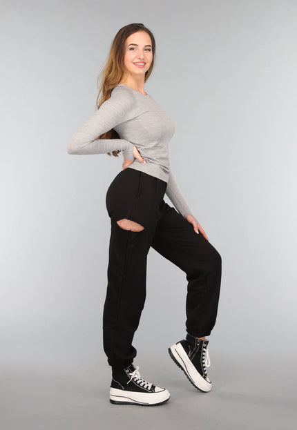 NEW0611 Zwarte Joggingbroek met Cutout