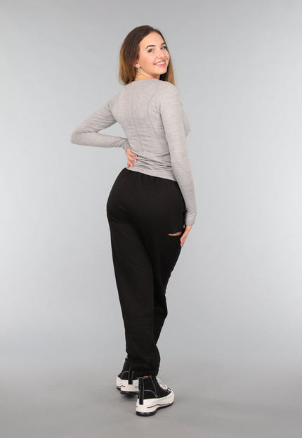 NEW0611 Zwarte Joggingbroek met Cutout