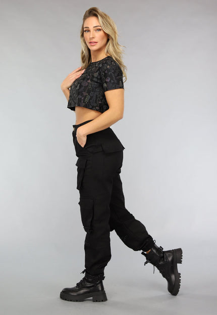 NEW0612 Cropped Shirt met Paddenstoelen Print