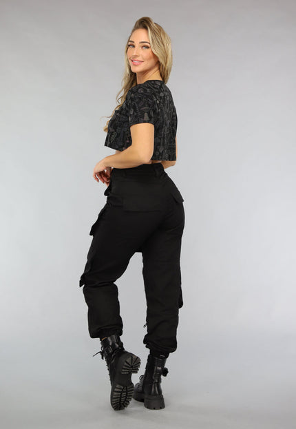 NEW0612 Cropped Shirt met Paddenstoelen Print