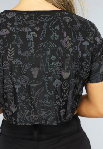 NEW0612 Cropped Shirt met Paddenstoelen Print