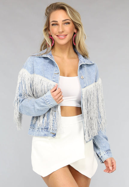 NEW0612 Denim Jasje met Zilveren Fringe