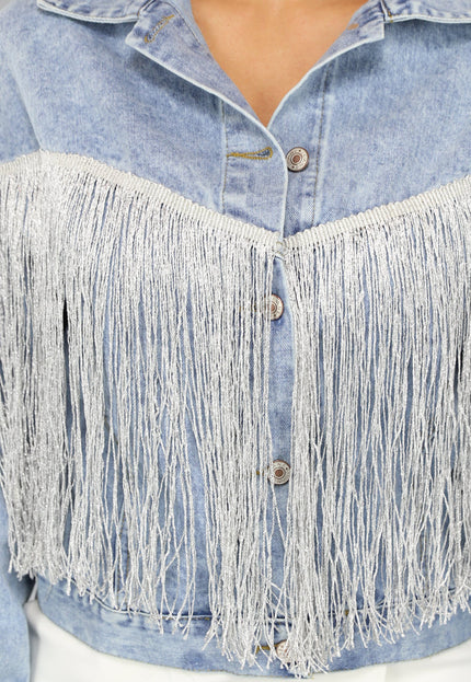 NEW0612 Denim Jasje met Zilveren Fringe