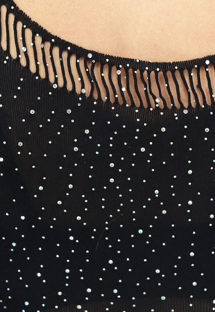 NEW0612 Fishnet Halter Bodysuit met Glitter Steentjes