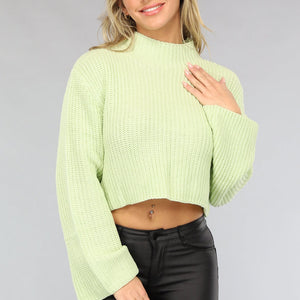 NEW0612 Lichtgroene Trui met Wijde Mouwen