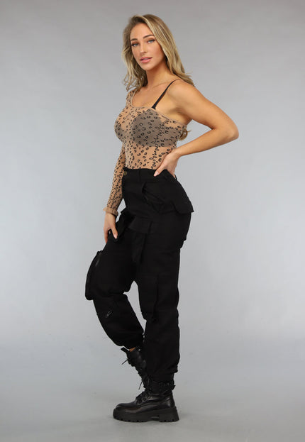 NEW0612 Nude One Shoulder Catsuit met Panter Print