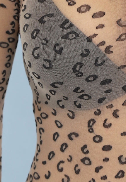NEW0612 Nude One Shoulder Catsuit met Panter Print