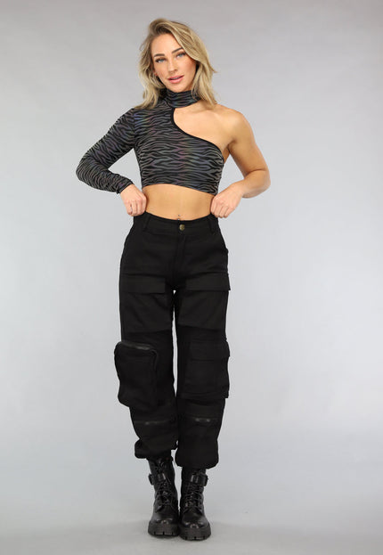 NEW0612 Reflecterende Zebra One Shoulder Top