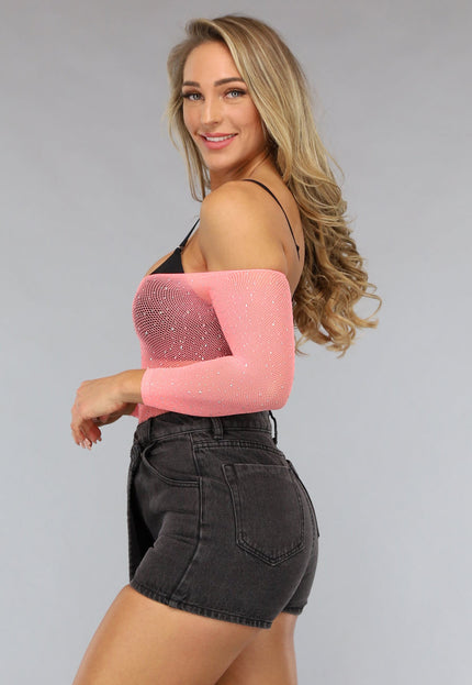 NEW0612 Zalmroze Glitter Fishnet Bodysuit