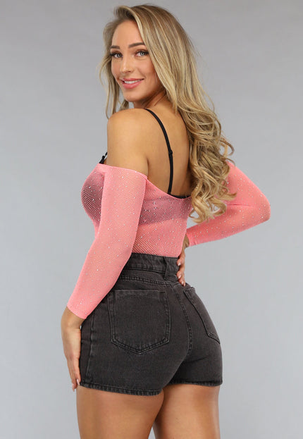 NEW0612 Zalmroze Glitter Fishnet Bodysuit