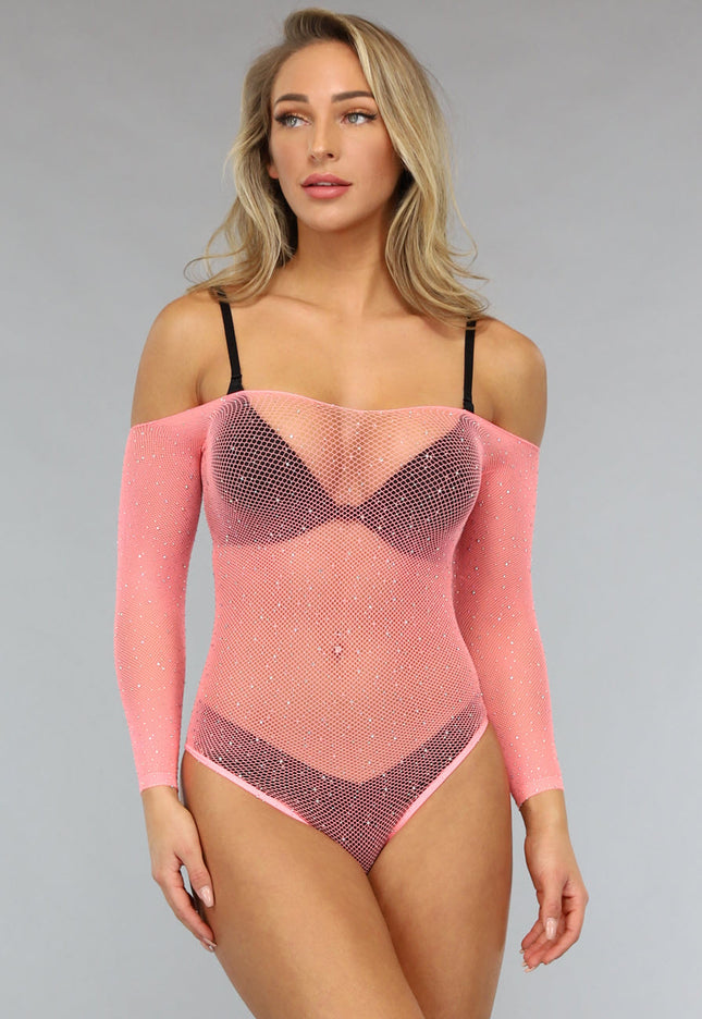 NEW0612 Zalmroze Glitter Fishnet Bodysuit