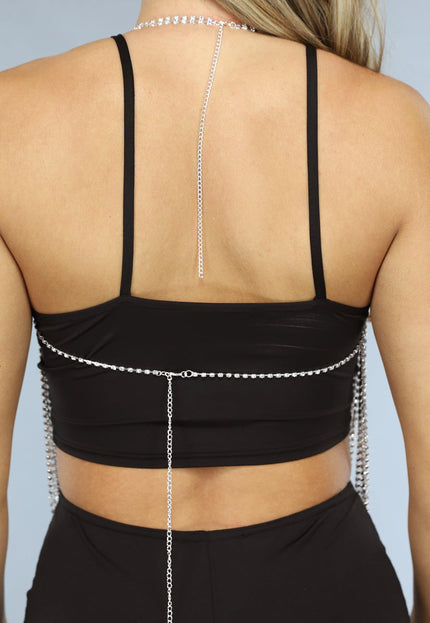 NEW0612 Zilveren Strass Waterval Top